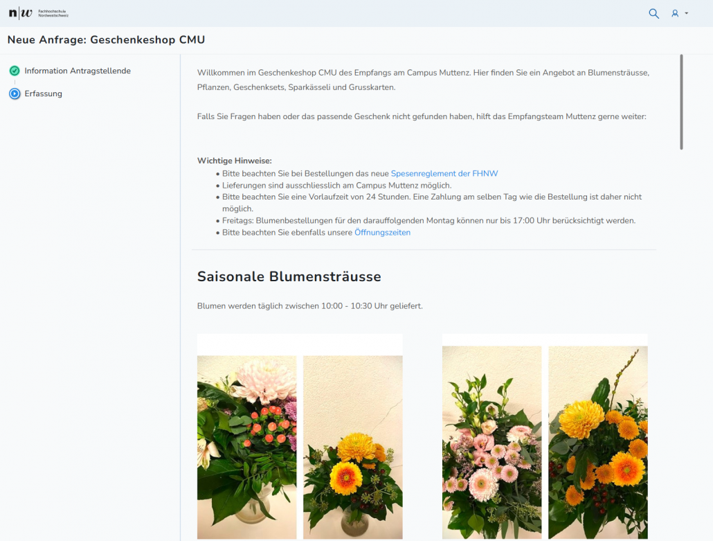 SC Campus Dienste - FHNW Blumenauswahl auf dem Campus Shop der FHNW