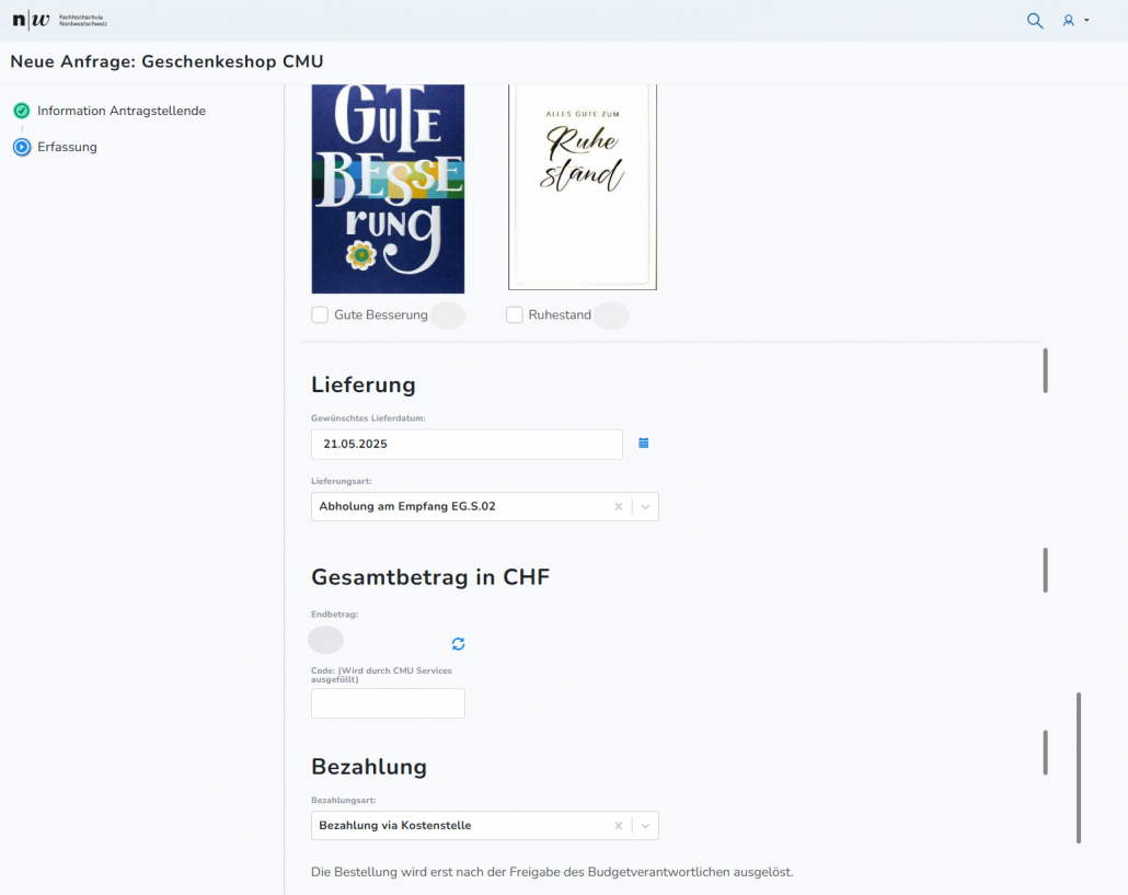 SC Campus Dienste - FHNW 4 Bestellerfassung im Geschenkshop umgesetzt mit SERVALX